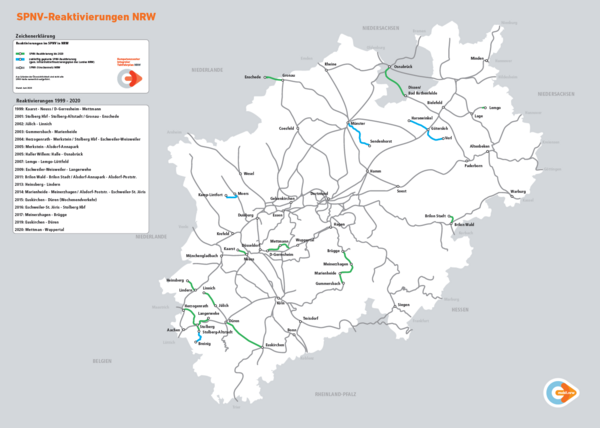 Zu sehen ist der SPNV Schienen-Reaktivierungsplan NRW von 2020.