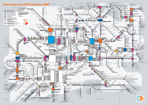 Zu sehen ist der NRW Modernisierungsplan SPNV Stationen.