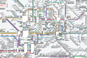 Zu sehen ist der gesamte NRW Regionalverkehrsplan aus dem Jahre 2023, welcher alle Strecken von Regionalzügen darstellt. 