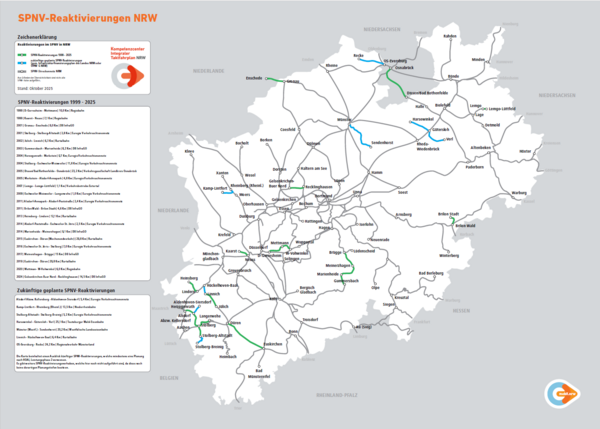 Zu sehen ist der SPNV Schienen-Reaktivierungsplan NRW von 2025.